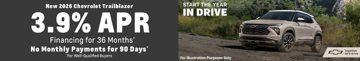 3.9% APR and 90 days no payments on 2026 Chevy Trailblazer in Morristown, TN