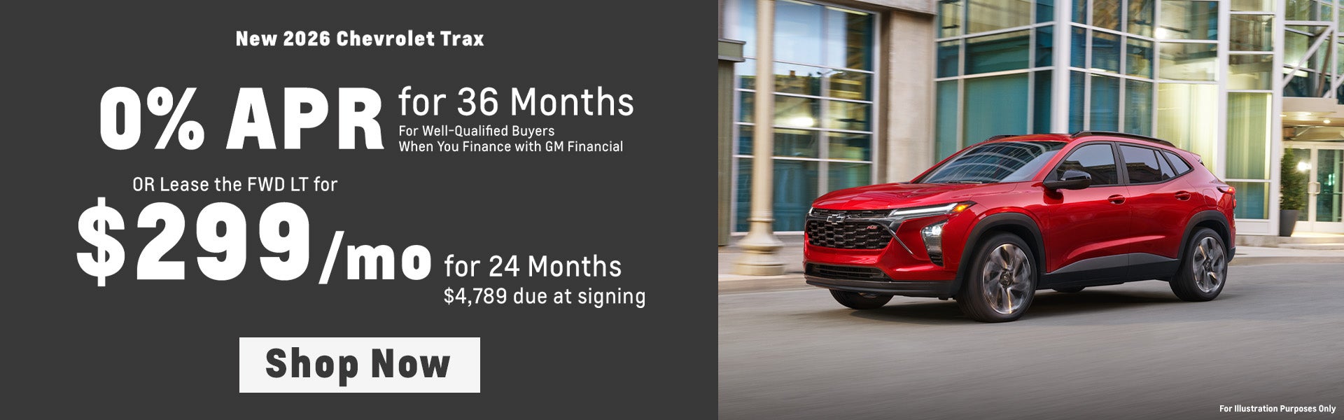 Lease a 2026 Chevrolet Trax FWD LT for $299 per month in Mor
